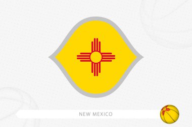 Gri basketbol arka planında basketbol yarışması için New Mexico bayrağı.