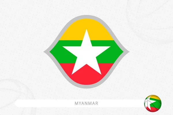 Bandera Myanmar Para Competición Baloncesto Sobre Fondo Gris — Vector de stock