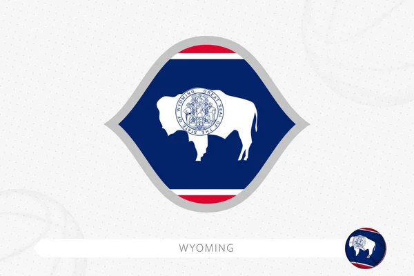 Bandera Wyoming Para Competición Baloncesto Sobre Fondo Gris Baloncesto — Vector de stock