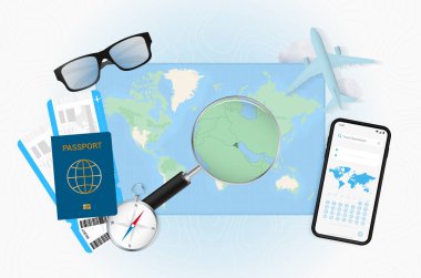 Kuveyt 'e seyahat ekipmanlarıyla yapılan gezinin kavramsal çizimi.