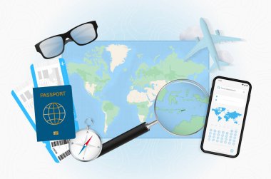 Seyahat teçhizatıyla Doğu Timor seyahatinin kavramsal çizimi.