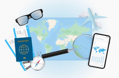 Solomon Adaları 'na seyahat ekipmanıyla yapılan gezinin kavramsal çizimi.