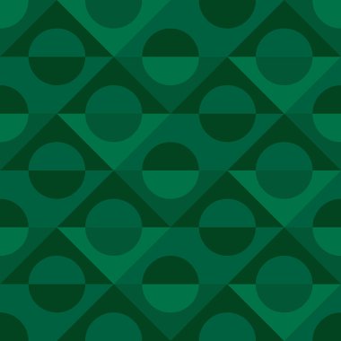 Kusursuz vektör şablonu, geometrik eşkenar dörtgen, daire şeklinde yeşil renkte. Örnekteki desen de dahil. Vektör illüstrasyonu.