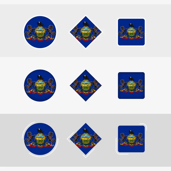 Conjunto Iconos Bandera Pennsylvania Vector Bandera Pennsylvania — Vector de stock