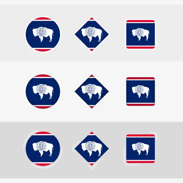Conjunto Iconos Bandera Wyoming Vector Bandera Wyoming — Vector de stock