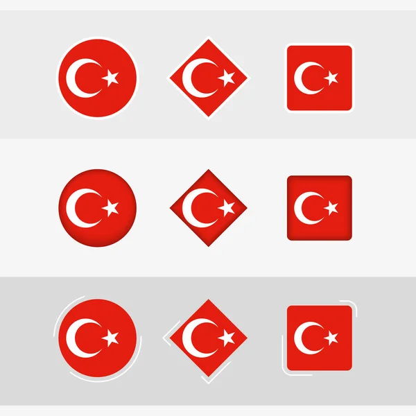 Set Ikon Bendera Kalkun Bendera Vektor Turki - Stok Vektor