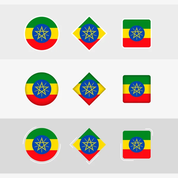Etiopía Conjunto Iconos Bandera Vector Bandera Etiopía — Vector de stock
