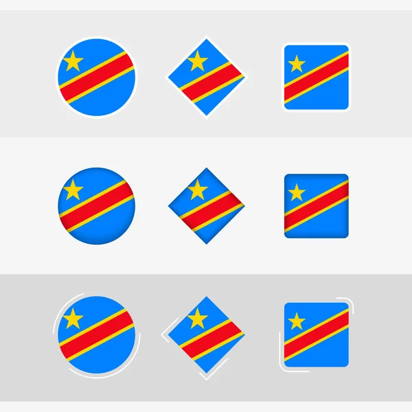 Konžská Vlajka Nastavena Vektorová Vlajka Kongo — Stockový vektor