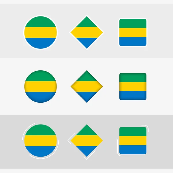 Gabon Zászló Ikonok Beállítva Vektor Zászló Gabon — Stock Vector