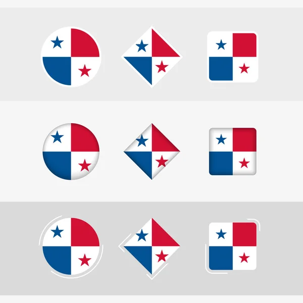 Set Icone Della Bandiera Panamense Bandiera Vettoriale Panama — Vettoriale Stock
