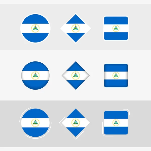 Ikony Vlajky Nikaragui Nastaveny Vektorová Vlajka Nikaragui — Stockový vektor