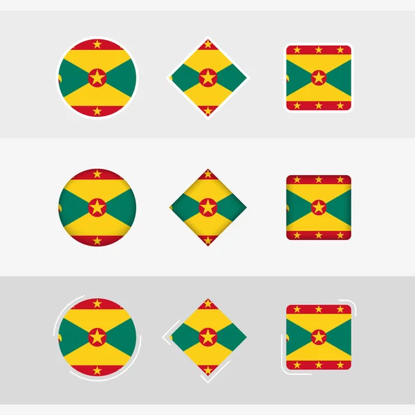 Ikony Vlajky Grenada Nastaveny Vektorová Vlajka Grenady — Stockový vektor