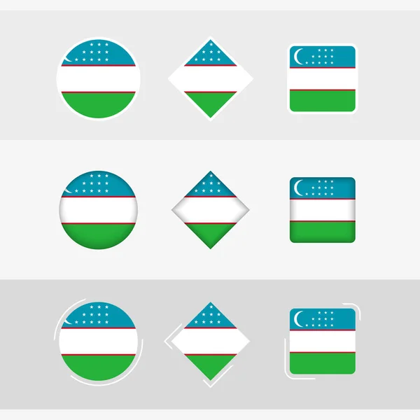 Oezbekistan Vlag Iconen Ingesteld Vector Vlag Van Oezbekistan — Stockvector
