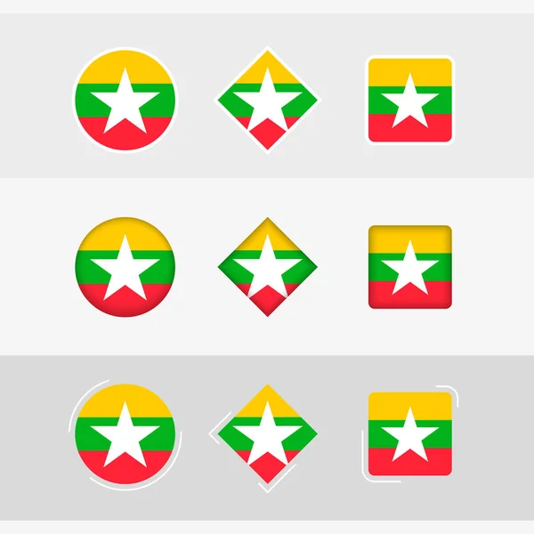Myanmar Vlag Pictogrammen Ingesteld Vector Vlag Van Myanmar — Stockvector