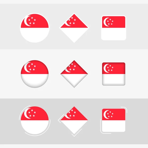 Conjunto Ícones Bandeira Singapura Bandeira Vetorial Singapura — Vetor de Stock