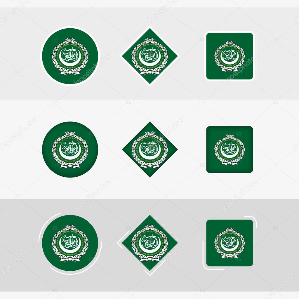 Arab League flag icons set, vector flag of Arab League.