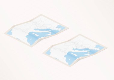 San Marino 'nun iki katlı haritası. San Marino bayrağı ve kırmızı renkli..