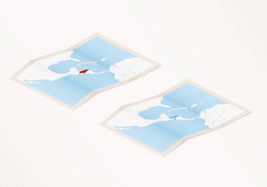 Honduras 'ın iki katlı haritası, Honduras bayrağı ve kırmızı renkli..