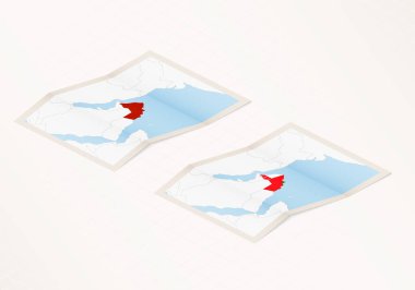 Umman ülkesinin bayrağını taşıyan ve kırmızı renkli Umman 'ın katlanmış iki versiyonu..