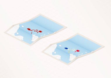 Filipinler 'in iki katlı haritası, Filipinler' in bayrağı ve kırmızı renklerle işaretlenmiş..