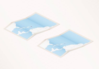 Porto Riko 'nun iki katlı haritası. Porto Riko bayrağı ve kırmızı renkli..