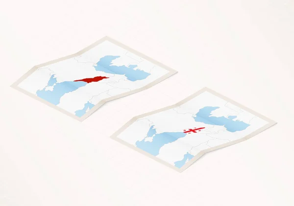 Deux Versions Une Carte Pliée Géorgie Avec Drapeau Pays Géorgie — Image vectorielle