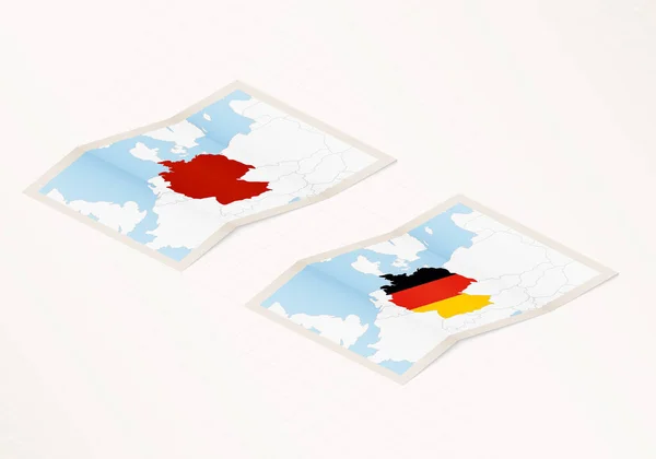 Dos Versiones Mapa Plegado Alemania Con Bandera Del País Alemania — Vector de stock