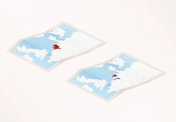 Due Versioni Una Mappa Piegata Dei Paesi Bassi Con Bandiera — Vettoriale Stock