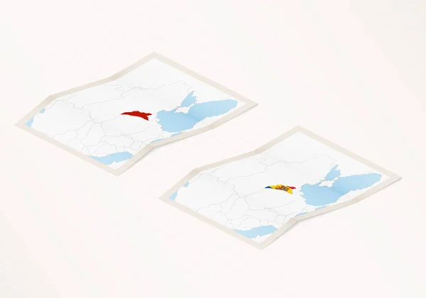 Deux Versions Une Carte Pliée Moldavie Avec Drapeau Pays Moldavie — Image vectorielle