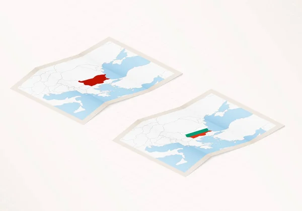 Two Versions Folded Map Bulgaria Flag Country Bulgaria Red Color — Stock Vector