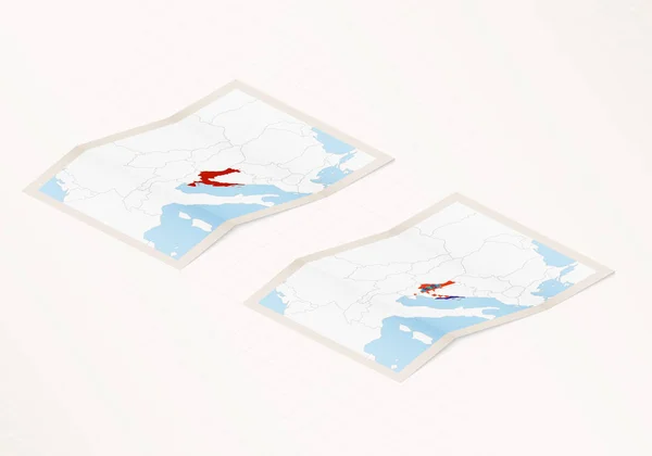 Deux Versions Une Carte Pliée Croatie Avec Drapeau Pays Croatie — Image vectorielle