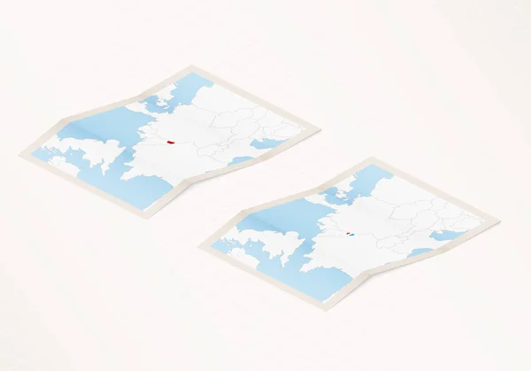 Дві Версії Складеної Карти Люксембургу Прапором Країни Люксембург Червоним Кольором — стоковий вектор