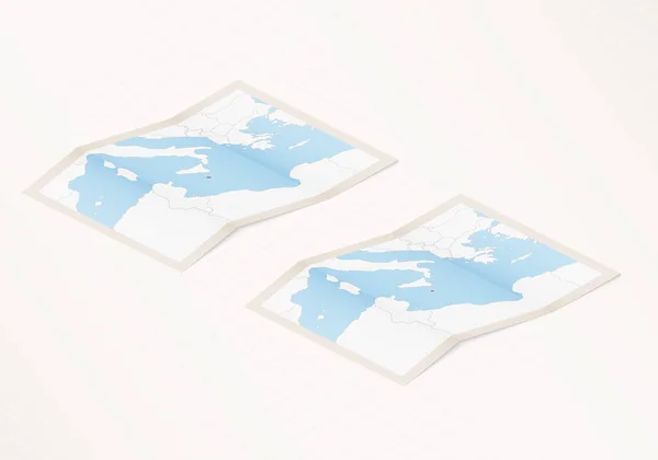 Dos Versiones Mapa Plegado Malta Con Bandera Del País Malta — Vector de stock