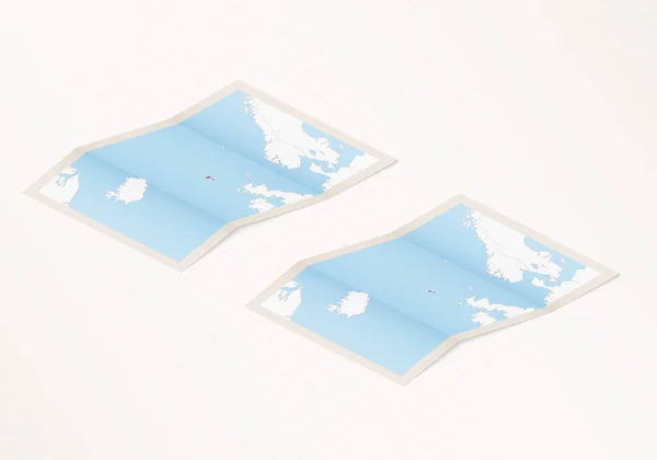 Deux Versions Une Carte Pliée Des Îles Féroé Avec Drapeau — Image vectorielle
