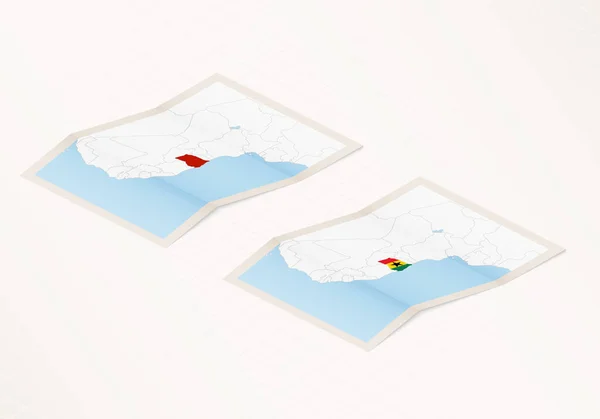 Dos Versiones Mapa Plegado Ghana Con Bandera Del País Ghana — Archivo Imágenes Vectoriales