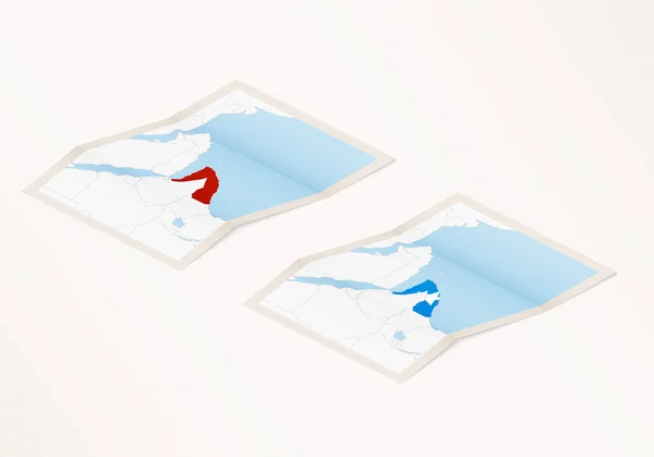 Due Versioni Una Mappa Ripiegata Della Somalia Con Bandiera Del — Vettoriale Stock