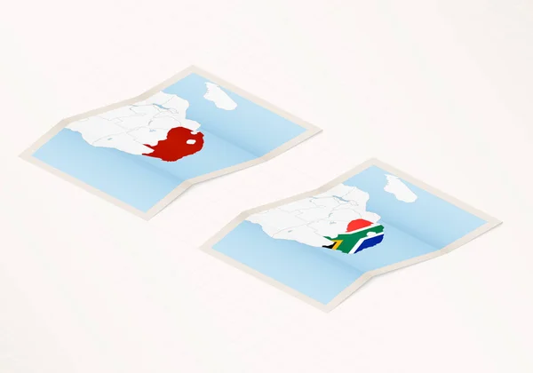 Dwie Wersje Składanej Mapy Rpa Flagą Kraju Rpa Podświetlanym Czerwonym — Wektor stockowy