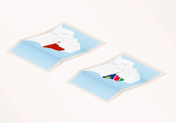 Дві Версії Складеної Карти Намібії Прапором Країни Намібії Червоним Кольором — стоковий вектор
