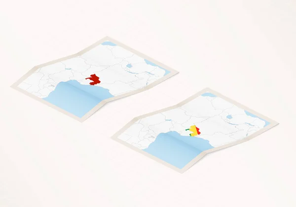 Deux Versions Une Carte Pliée Congo Avec Drapeau Pays Congo — Image vectorielle