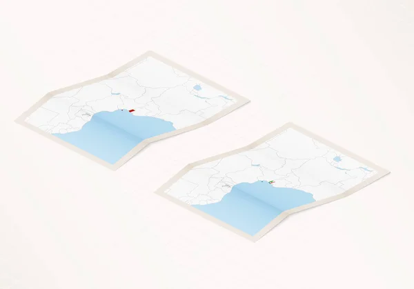 Deux Versions Une Carte Pliée Guinée Équatoriale Avec Drapeau Pays — Image vectorielle