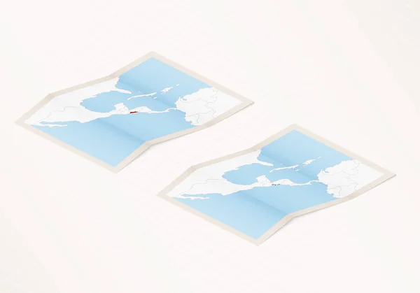 Due Versioni Una Mappa Piegata Salvador Con Bandiera Del Paese — Vettoriale Stock