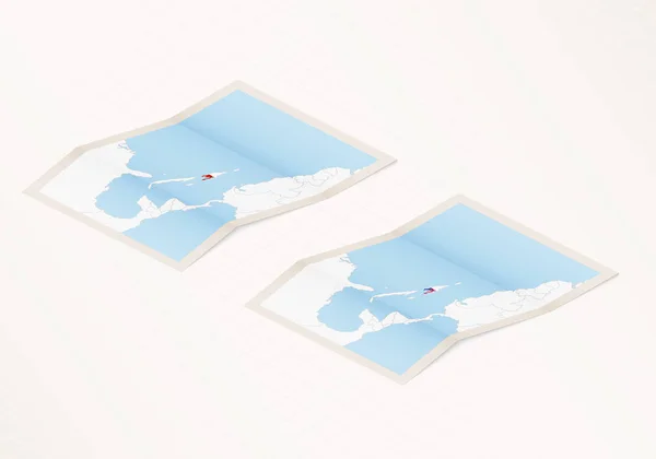 Deux Versions Une Carte Pliée Haïti Avec Drapeau Pays Haïti — Image vectorielle