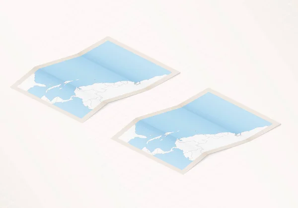 Deux Versions Une Carte Pliée Sainte Lucie Avec Drapeau Pays — Image vectorielle