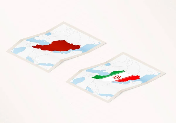 Дві Версії Складної Карти Ірану Прапором Країни Іран Червоним Кольором — стоковий вектор