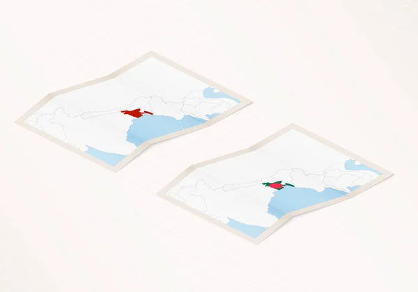 バングラデシュの国旗と赤い色が強調された二つのバージョンのバングラデシュの地図 — ストックベクタ