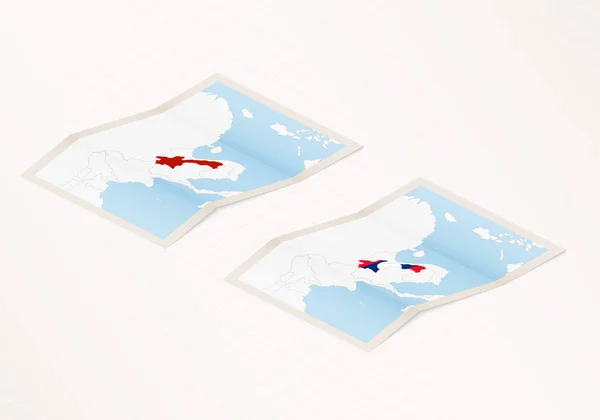 Dos Versiones Mapa Plegado Laos Con Bandera Del País Laos — Archivo Imágenes Vectoriales