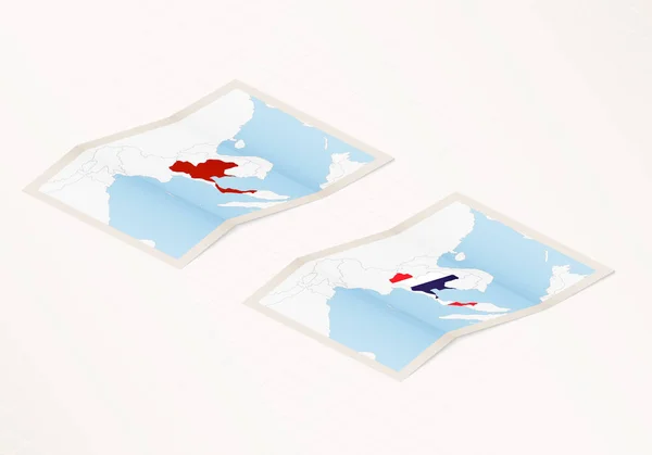 Deux Versions Une Carte Pliée Thaïlande Avec Drapeau Pays Thaïlande — Image vectorielle