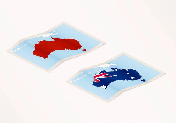 Dvě Verze Složené Mapy Austrálie Vlajkou Země Austrálie Červenou Zvýrazněnou — Stockový vektor