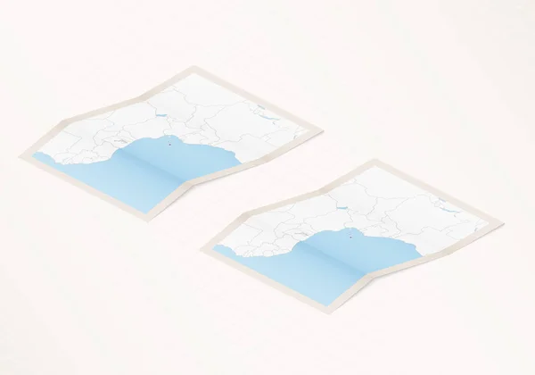 Dos Versiones Mapa Plegado Santo Tomé Príncipe Con Bandera Del — Archivo Imágenes Vectoriales