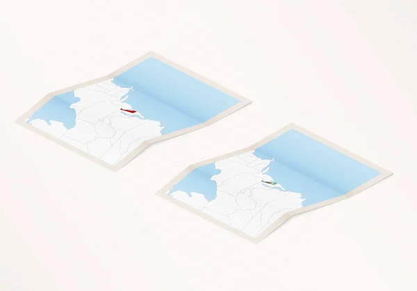 Due Versioni Una Mappa Piegata Del Delaware Con Bandiera Del — Vettoriale Stock